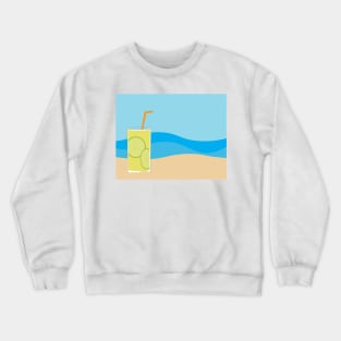 Lemonade glass on Brown sand and Blue sea background Crewneck Sweatshirt